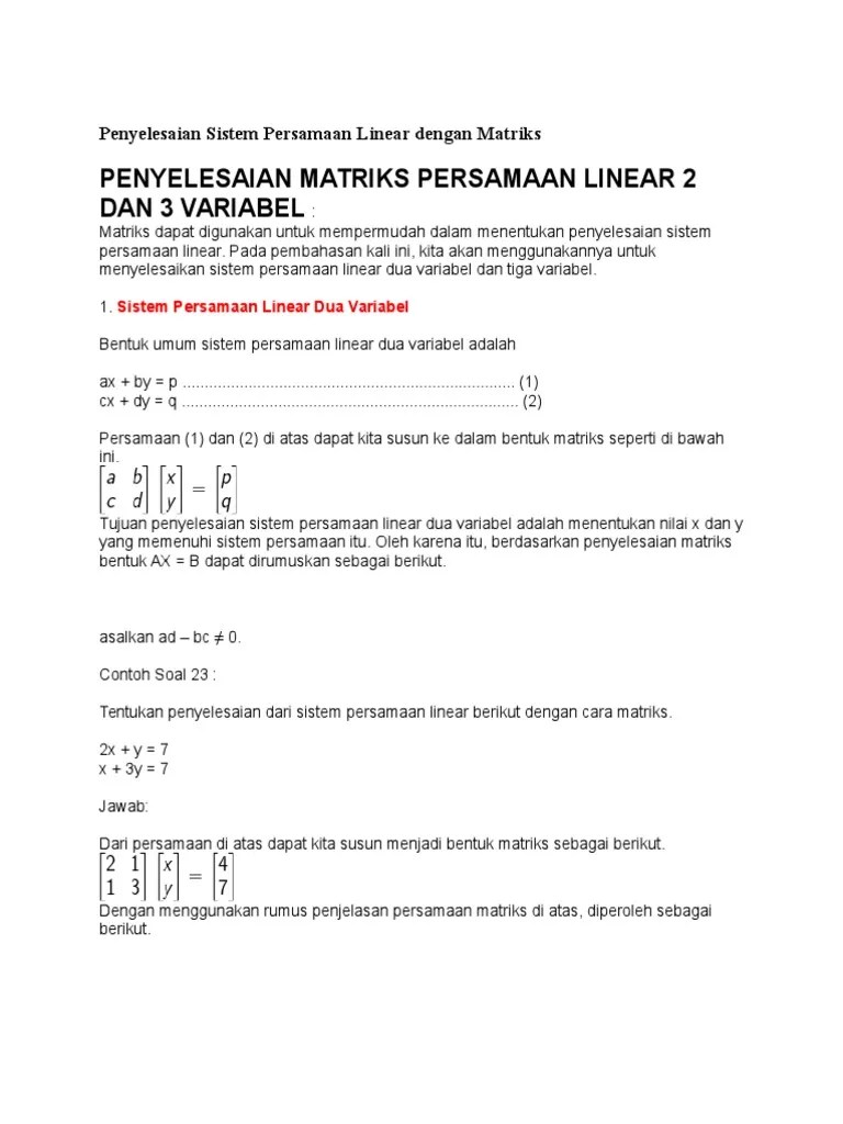 10+ Contoh Soal Matriks Linear Kumpulan Contoh Soal