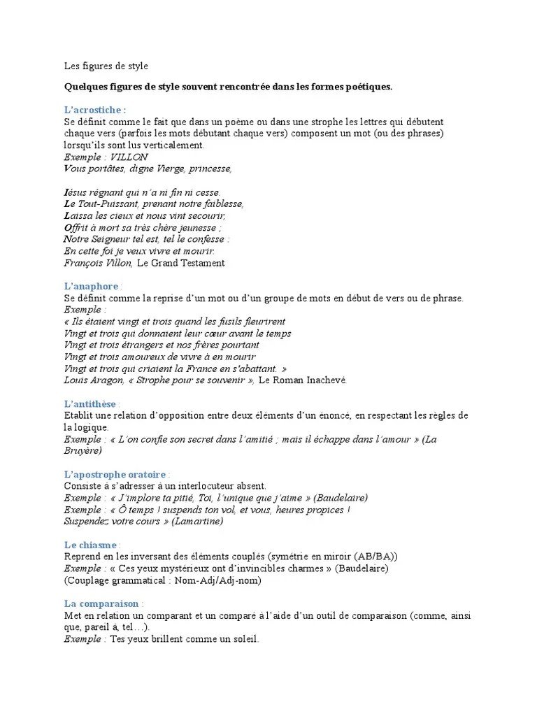 Les Figures de Style Techniques littéraires Mécanismes de la poésie