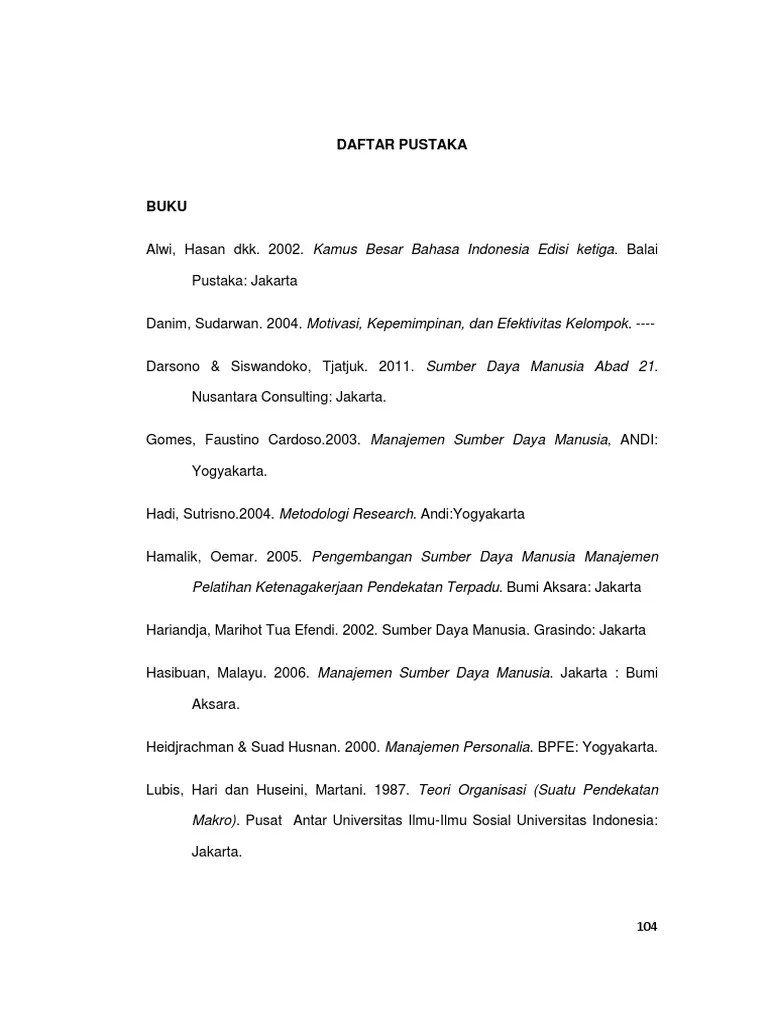 Daftar Pustaka Buku Manajemen Sumber Daya Manusia Daftar Ini