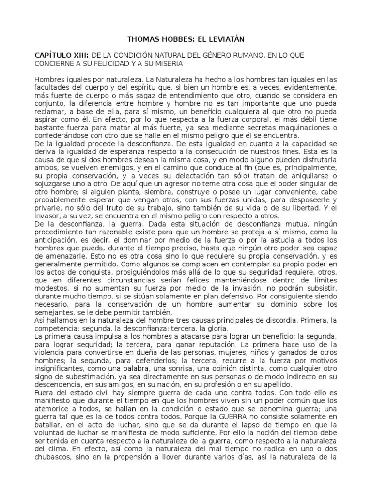 Thomas Hobbesel Leviatan Cap 13 LeviatÃ¡n (libro) PolÃ­tica