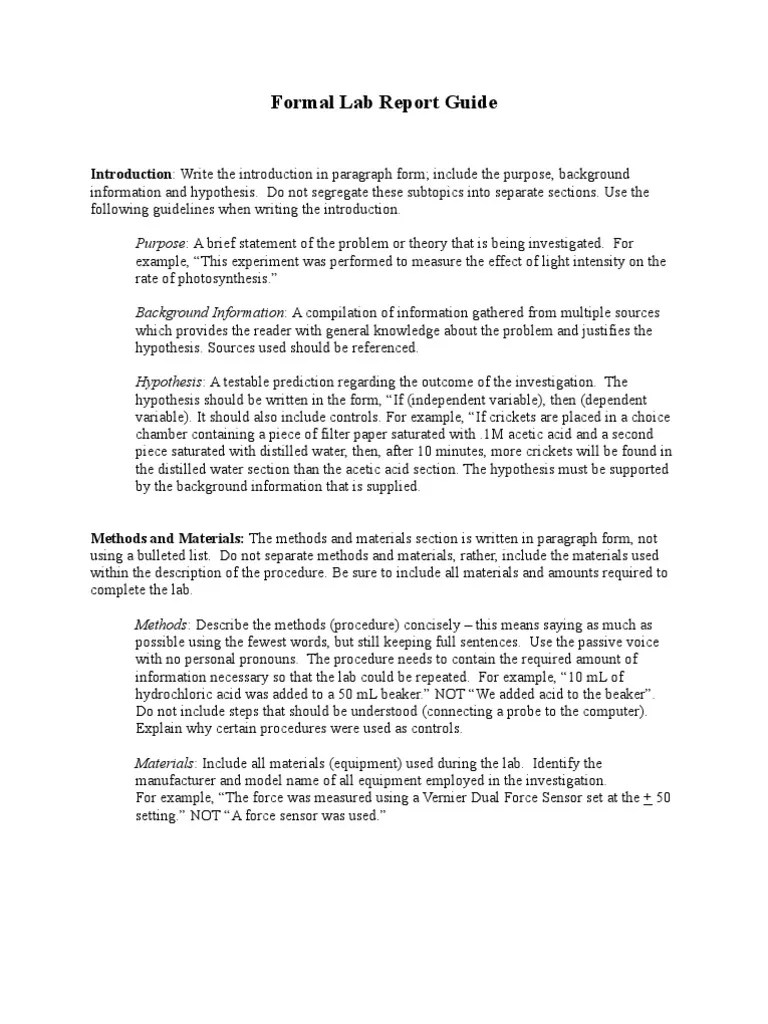 Formal Lab Report Guide Hypothesis Experiment