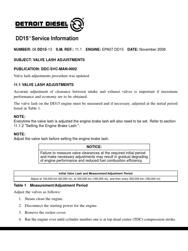 Detroit DD15 Valve Adjustment