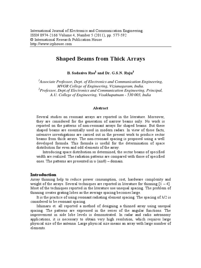 Shaped Beams From Thick Arrays B. Sadasiva Rao and Dr. G.S.N. Raju