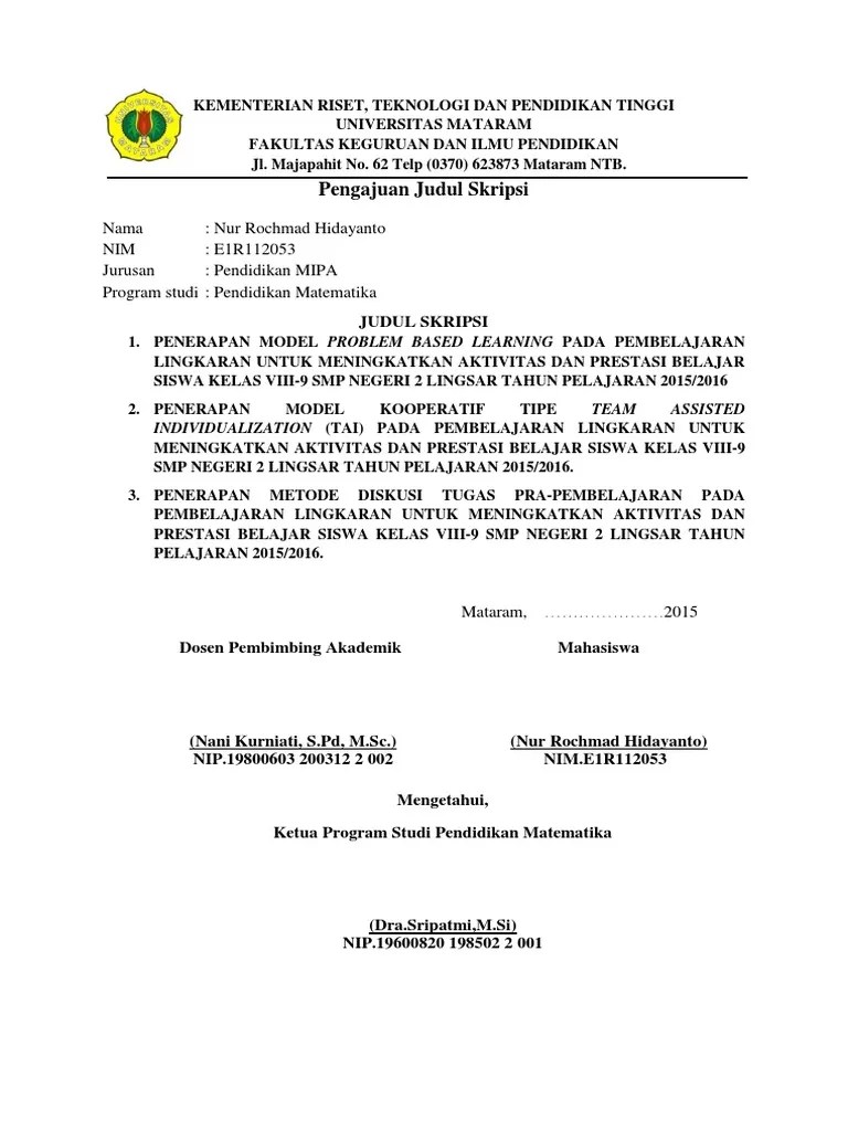 Contoh Pengajuan Judul Skripsi | Pdf