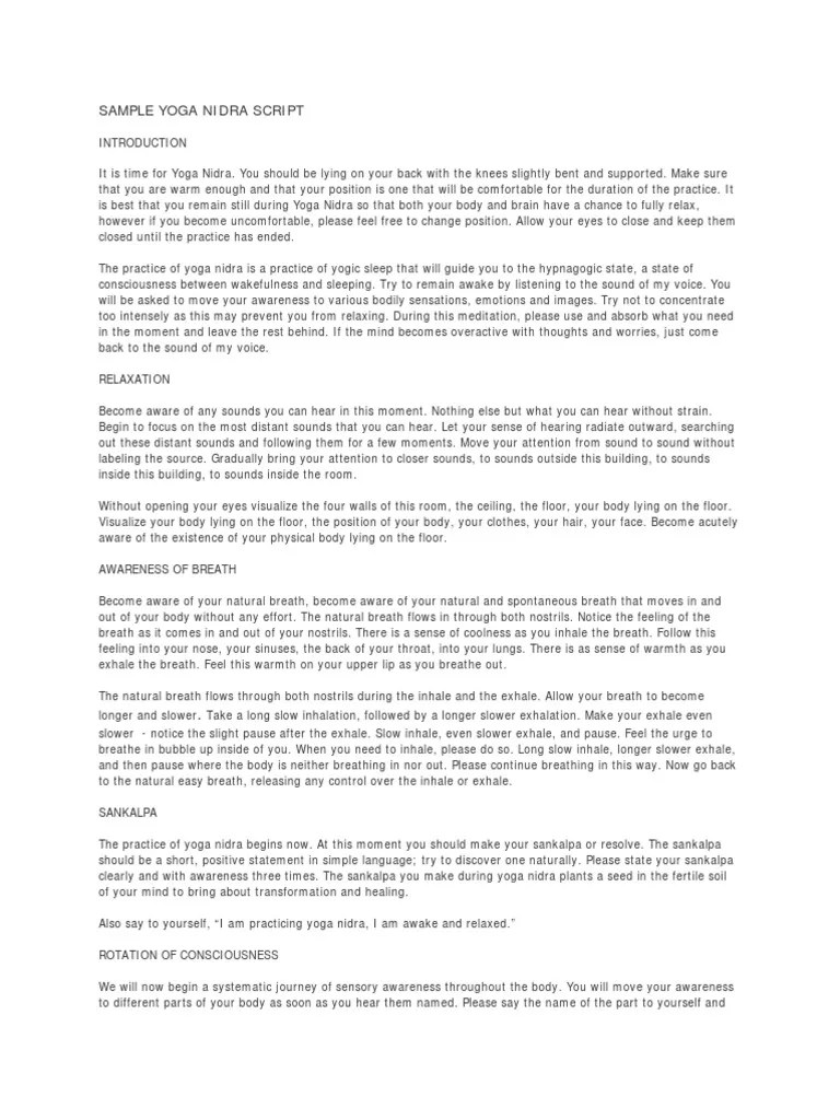 Sample Yoga Nidra Script Breathing Human Anatomy