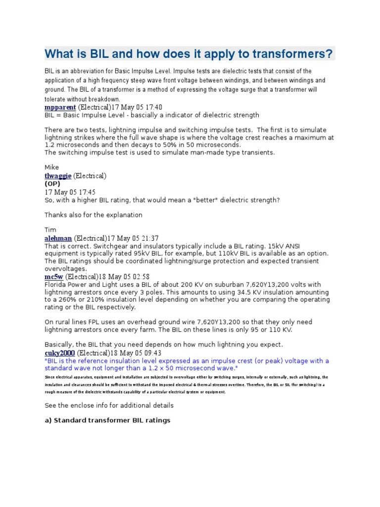 What Is BIL and How Does It Apply To Transformers PDF Insulator (Electricity) Electric