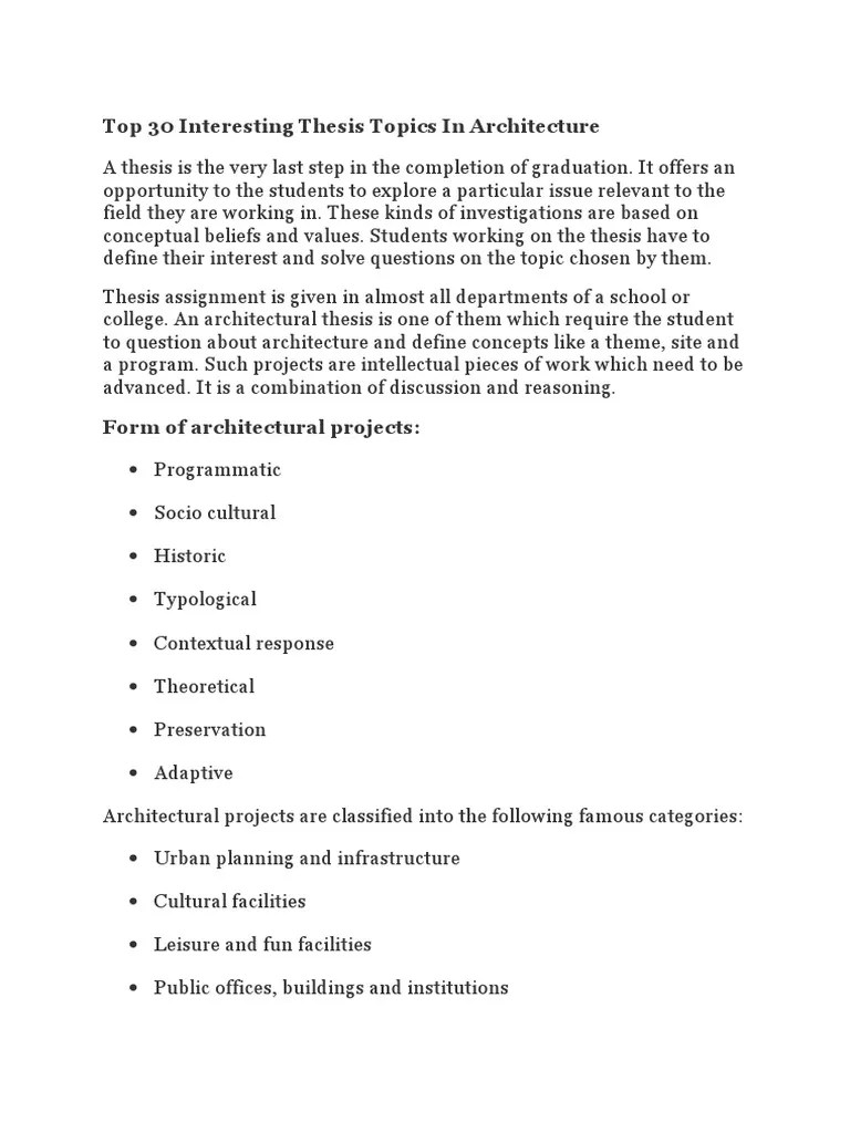 Top 30 Interesting Thesis Topics in Architecture Thesis Design