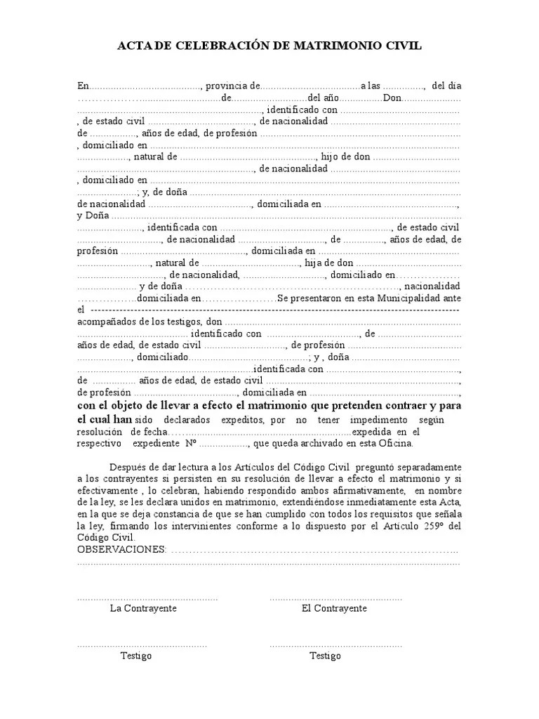 Acta de Matrimonio Afecto Matrimonio