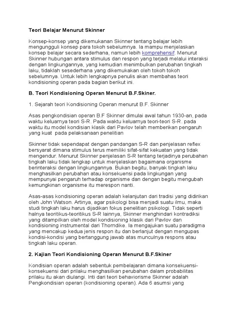 Teori Belajar Menurut Skinner