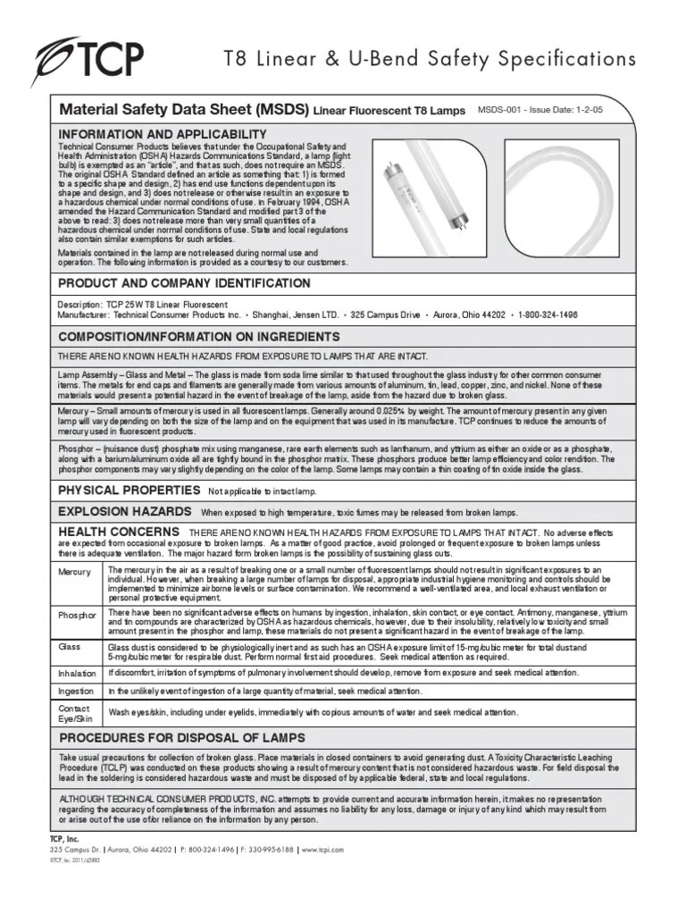 Msds Ing Tubos Fluorescentes Mercury (Element) Fluorescent Lamp