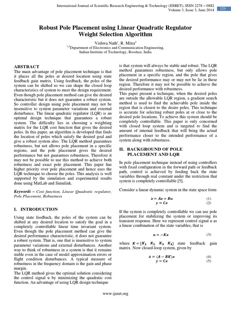 Robust Pole Placement Using Linear Quadratic Regulator Weight Selection