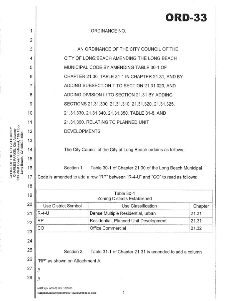 Long Beach Planned Unit Development Ordinance PDF Covenant (Law