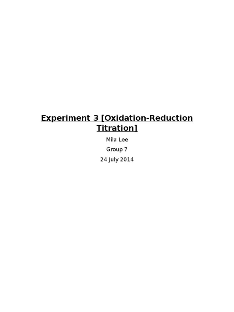 Oxidation Reduction Titration Lab Report Redox Titration
