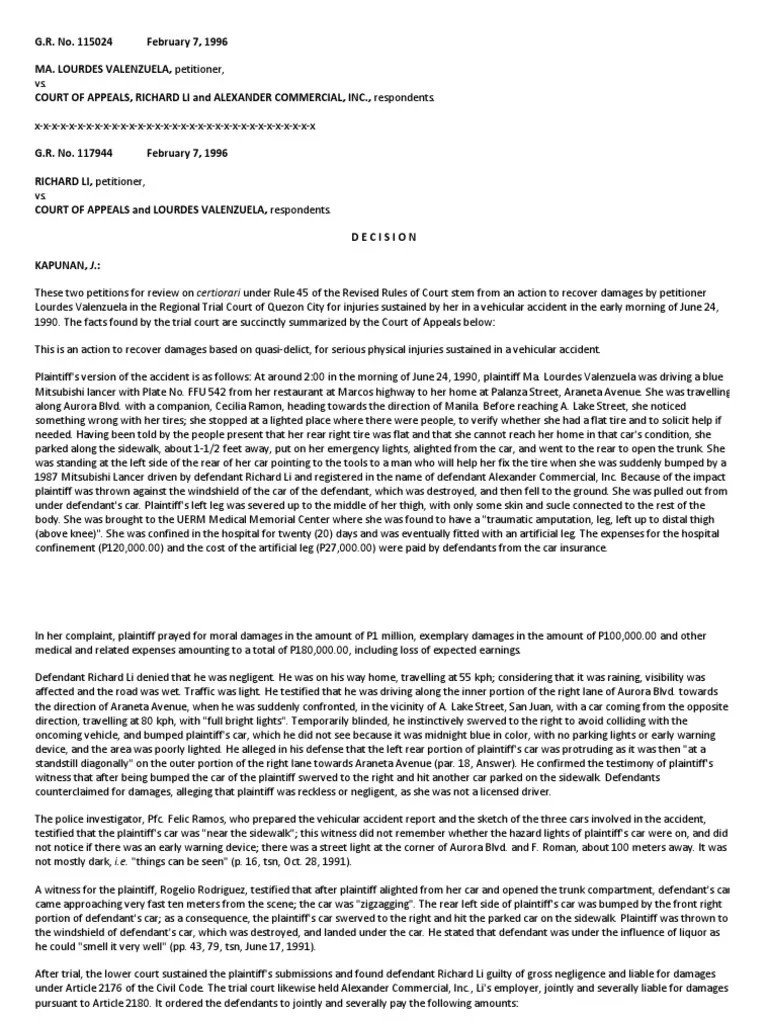 Torts and Damages, Emergency Rule Burden of Proof Cases PDF