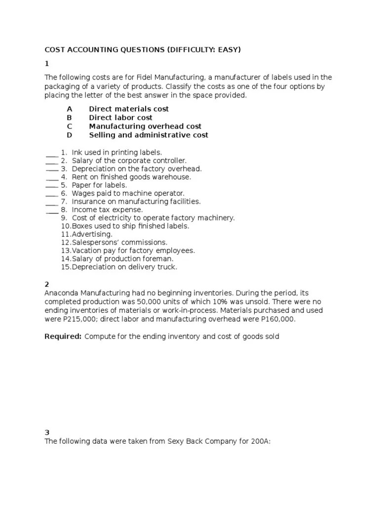 Cost Accounting Questions Part 1 PDF