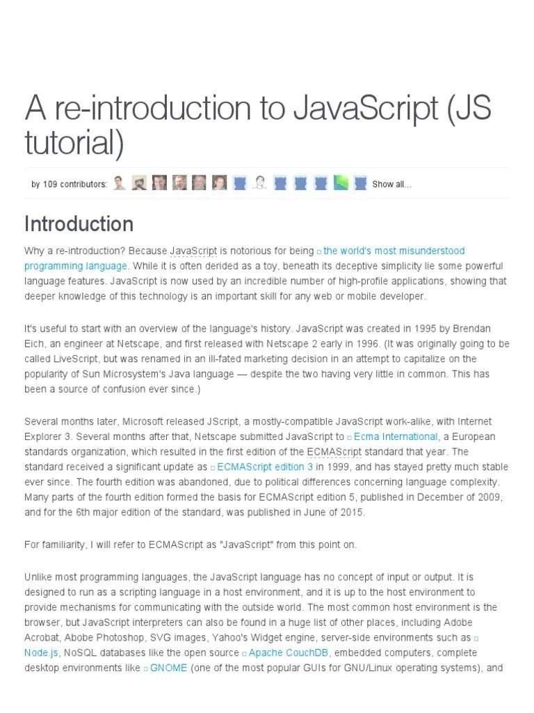 A ReIntroduction To JavaScript (JS Tutorial) JavaScript MDN PDF