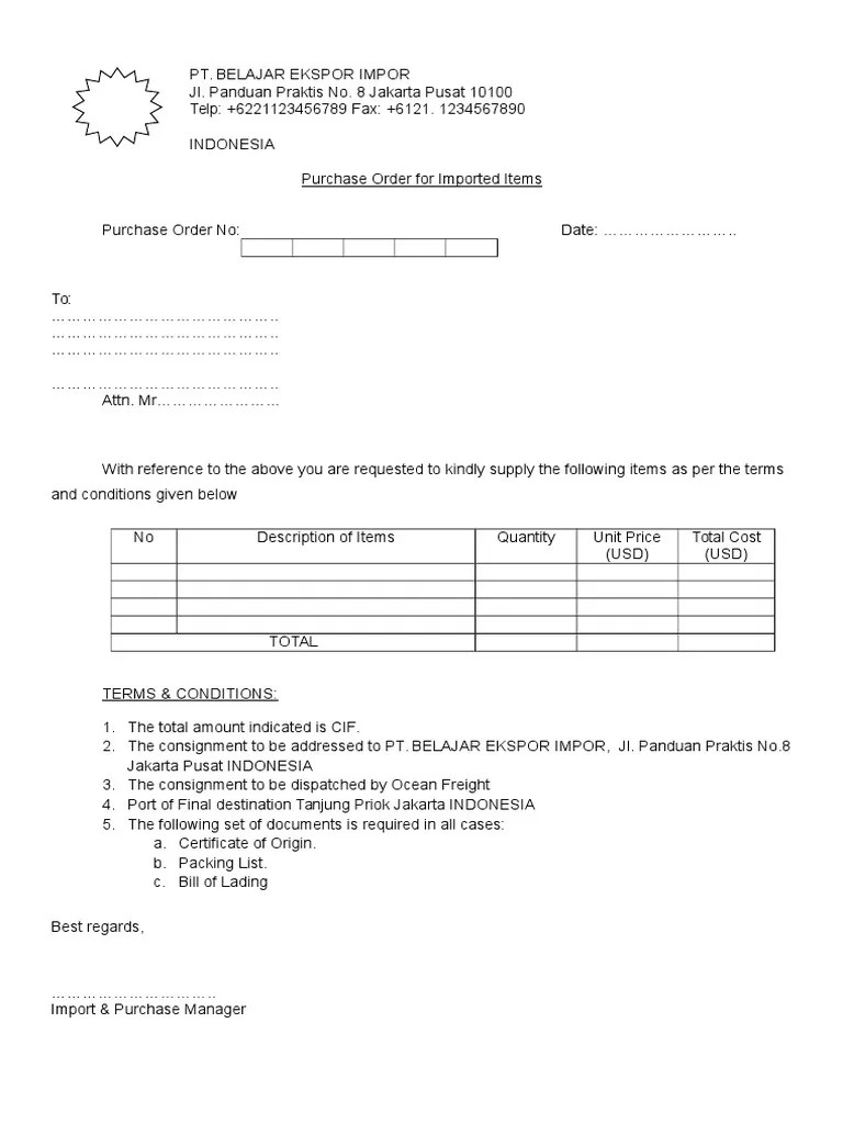 Form Purchase Order | PDF