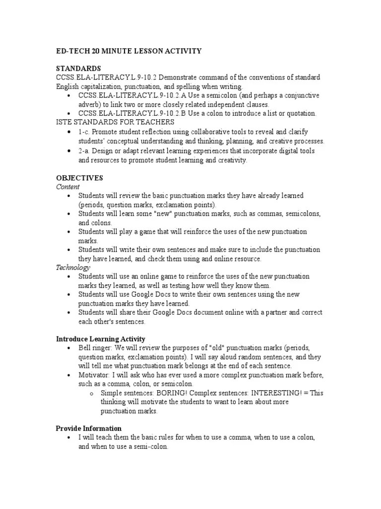 20 Minute Lesson Plan PDF