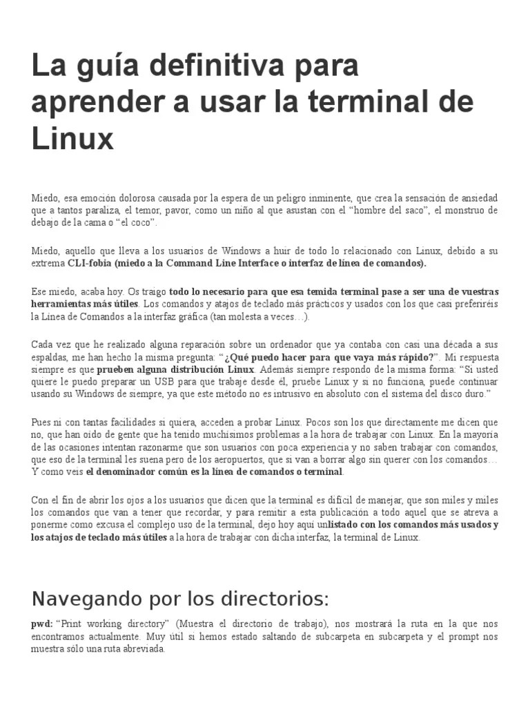 La Guía Definitiva para Aprender A Usar La Terminal de Linux PDF Interfaz de línea de