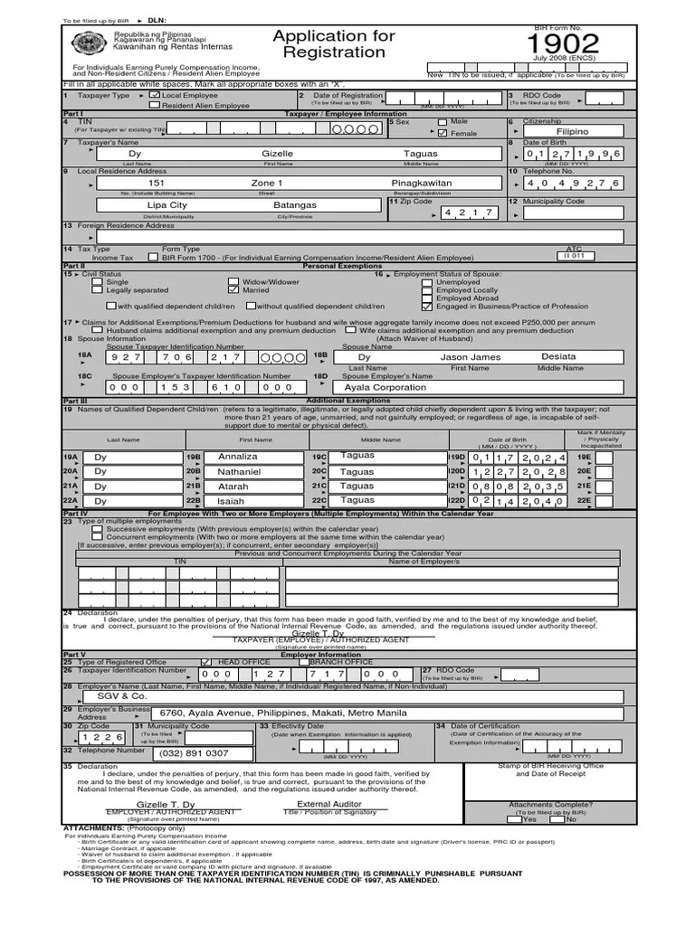 BIRForm1902 (1) Identity Document Taxpayer