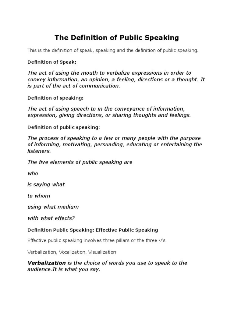 The Definition of Public Speaking Public Speaking Gesture
