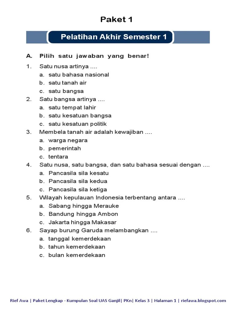 Kumpulan Soal UAS Ganjil PKN Kelas 3 | PDF