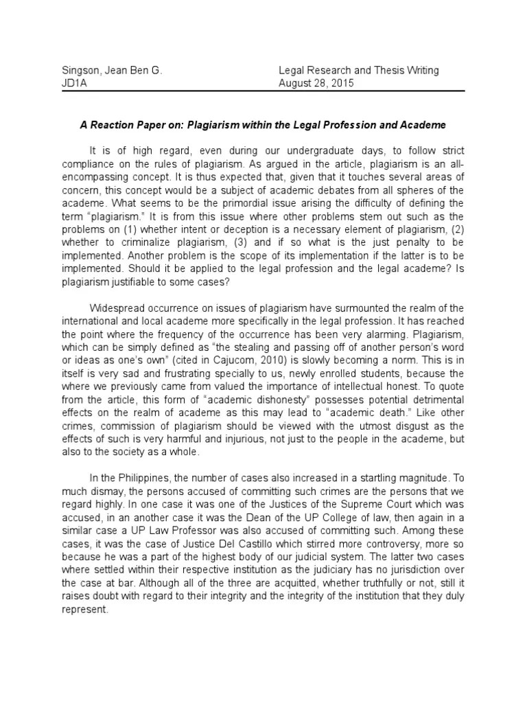 Paper Legal Research Plagiarism Crimes