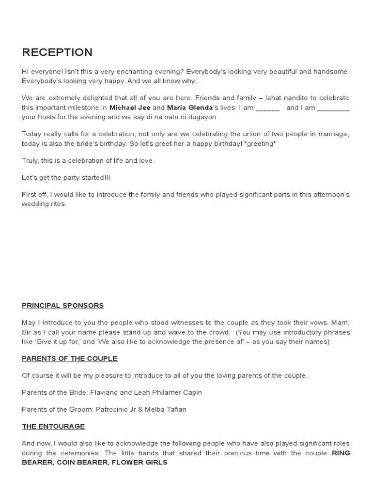 Wedding Emcee Script Sample 102315 Groomsman Wedding