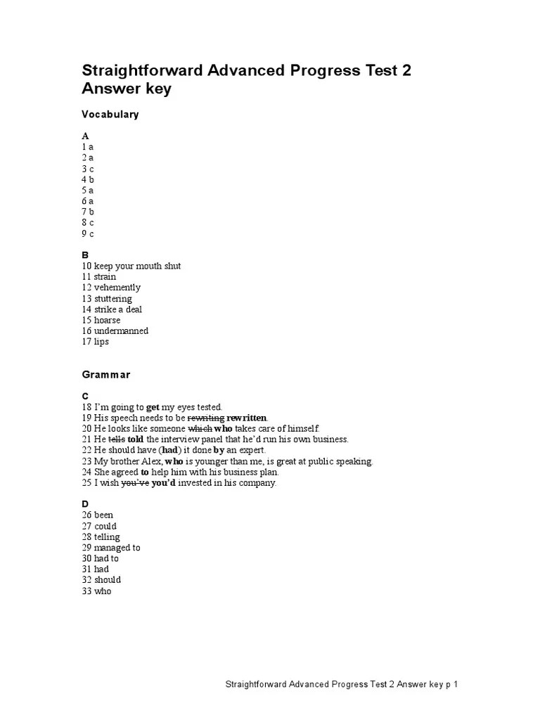Progress Test 2 Answer Key Human Communication