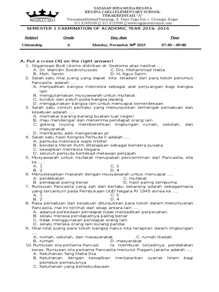 soal uas pkn sd kelas 6