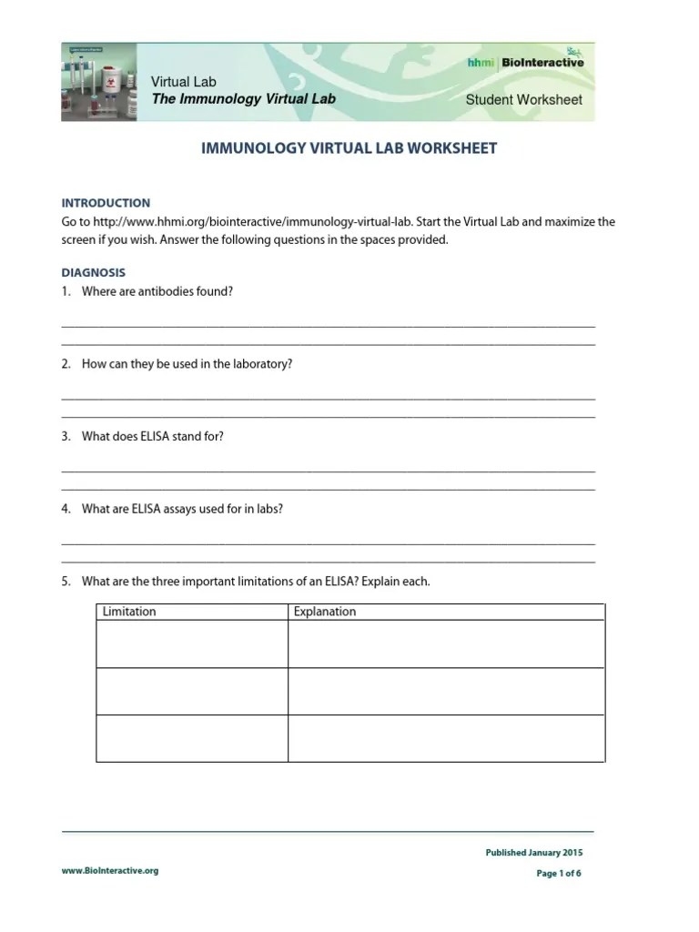 elisa contentelisa 2015hhmi virtual lab worksheet Elisa Immunology