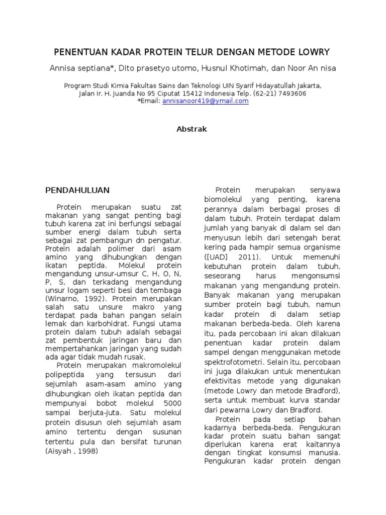 Penentuan Kadar Protein Telur Dengan Metode Lowry