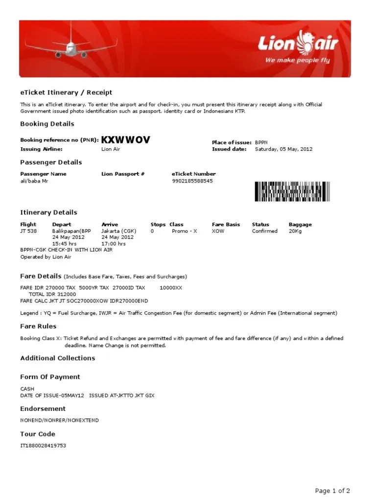 Lion Air Edit Ticket (Admission) Aviation