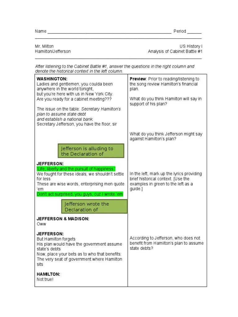 Battle 1 Close Read PDF Alexander Hamilton Washington