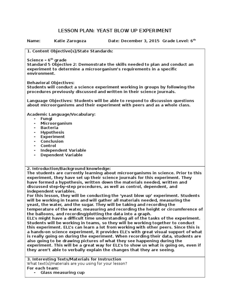 ell lesson plan | Experiment | Lesson Plan | Free 30-day Trial | Scribd
