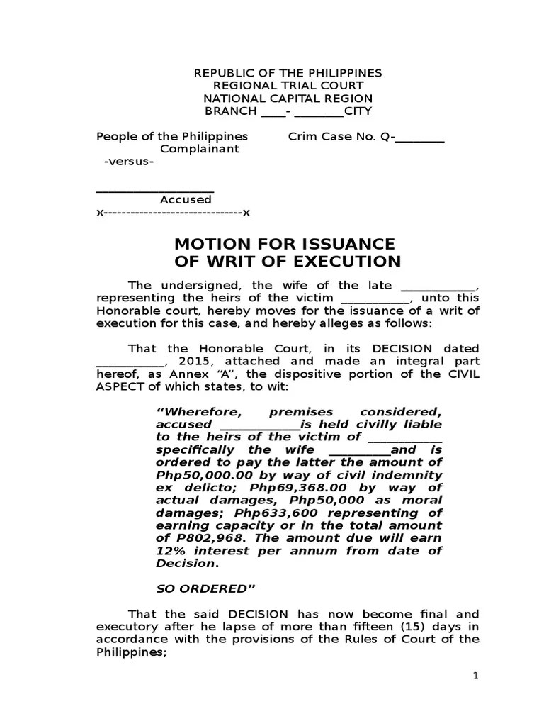 Motion For Issuance of Writ of Execution 2 PDF