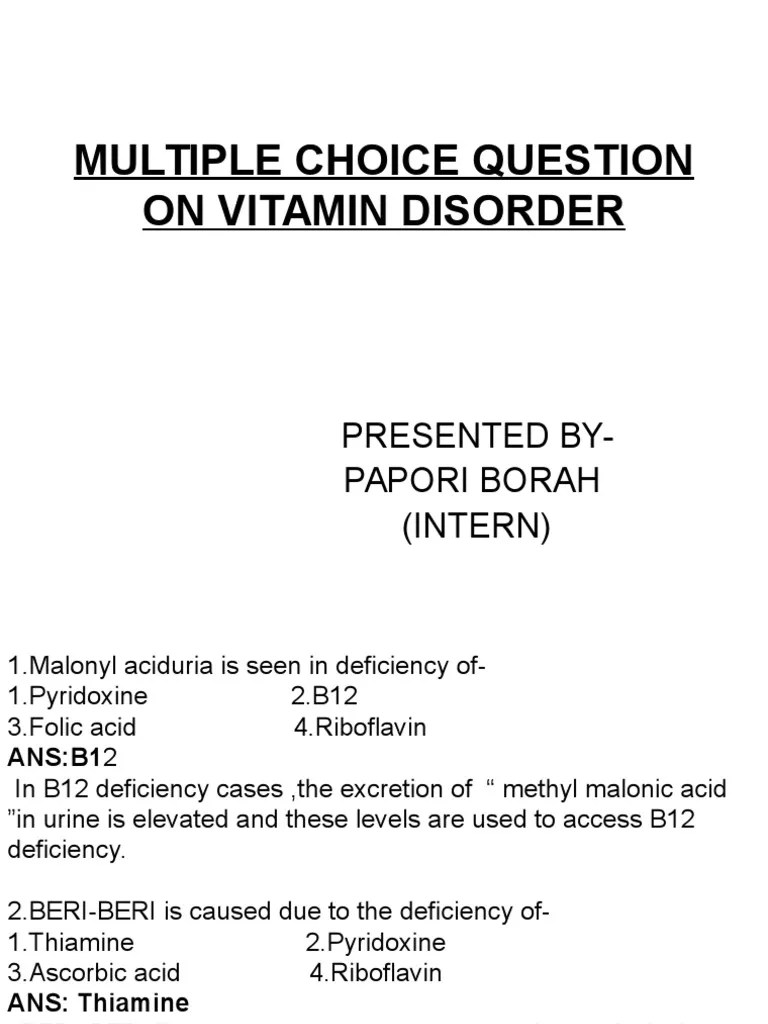 Multiple Choice Question On Vitamin Deficiency PDF Vitamin B12