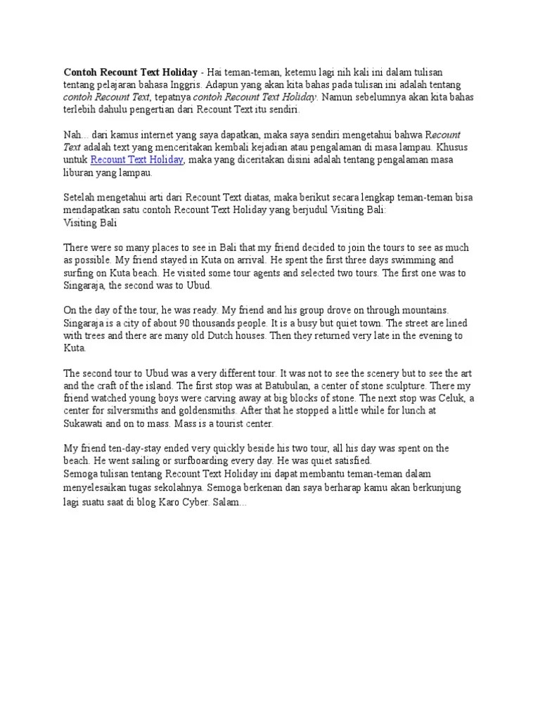 Contoh Recount Text Holiday | PDF