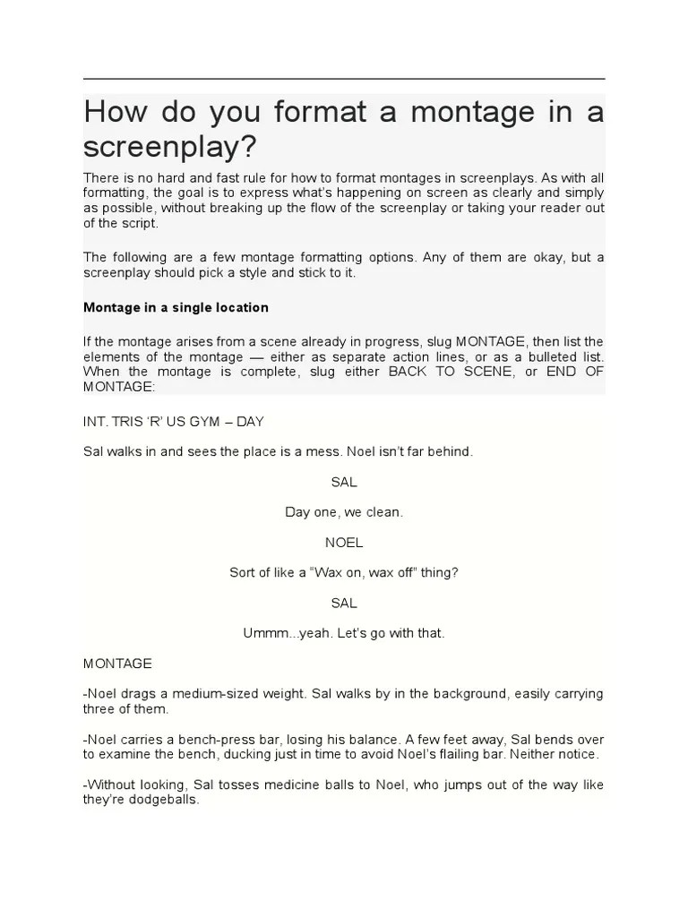 How Do You Format a Montage in a Screenplay Screenplay Leisure