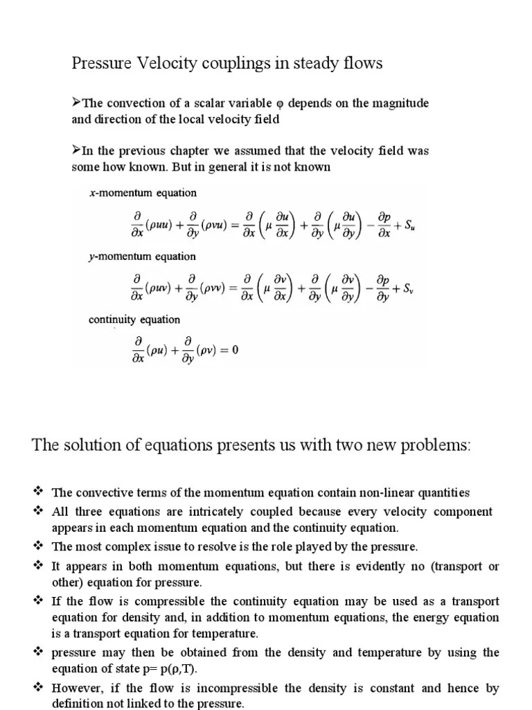 Pressure Velocity Couplings in Steady Flows PDF Fluid Dynamics
