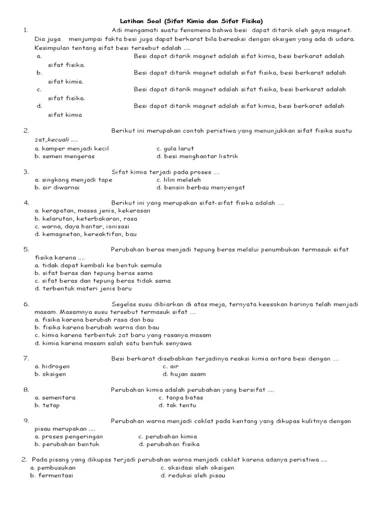 Latihan Soal Sifat Kimia Dan Sifat Fisika | PDF