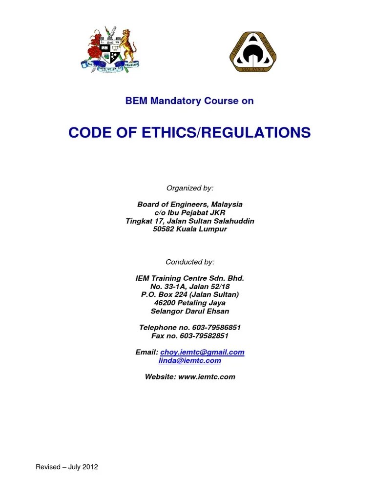 BEM Code of Ethics & Regulations.pdf Profession Engineer