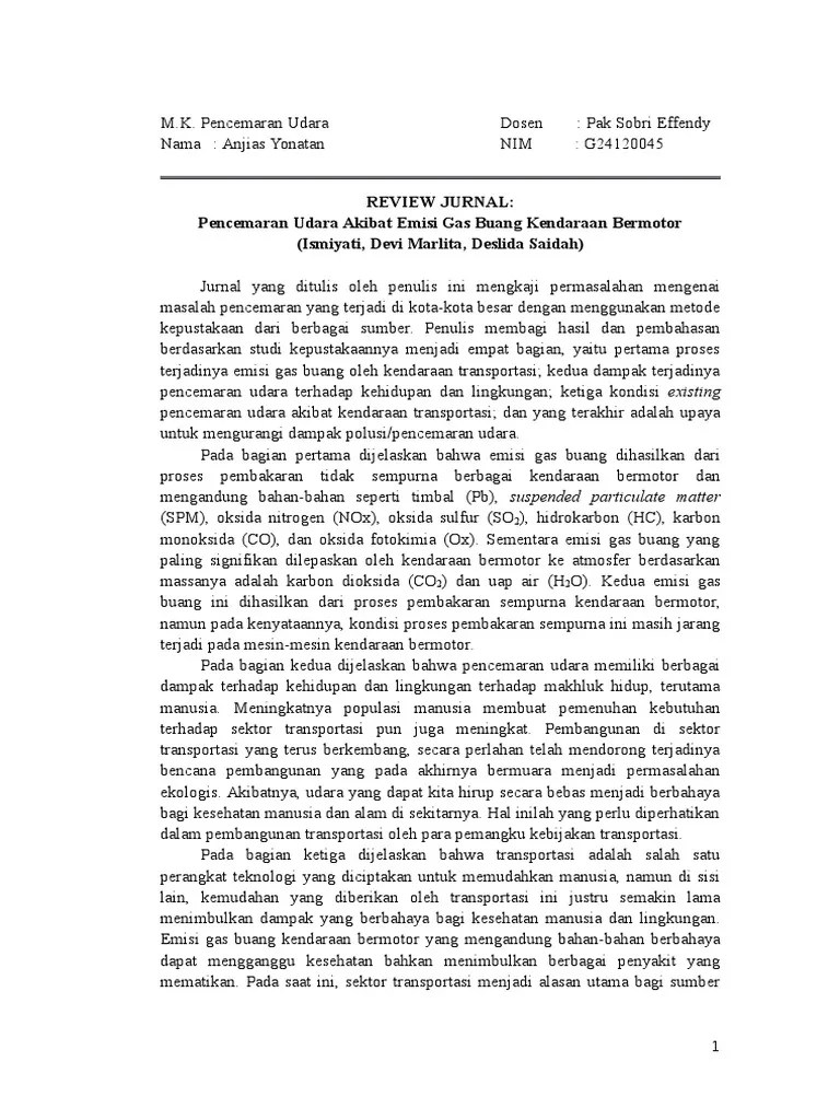 Review Jurnal PU Pencemaran Udara Akibat Emisi Gas Buang Kendaraan