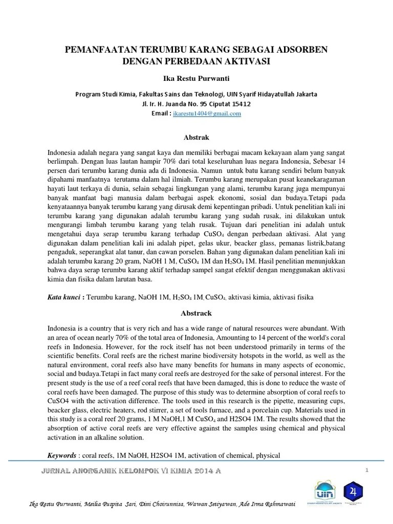 Jurnal Kelompk 6 KaranPEMANFAATAN TERUMBU KARANG SEBAGAI ADSORBEN