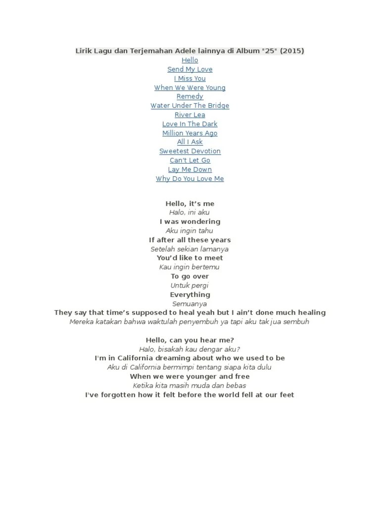 Lirik Lagu When We Were Young Dan Arti