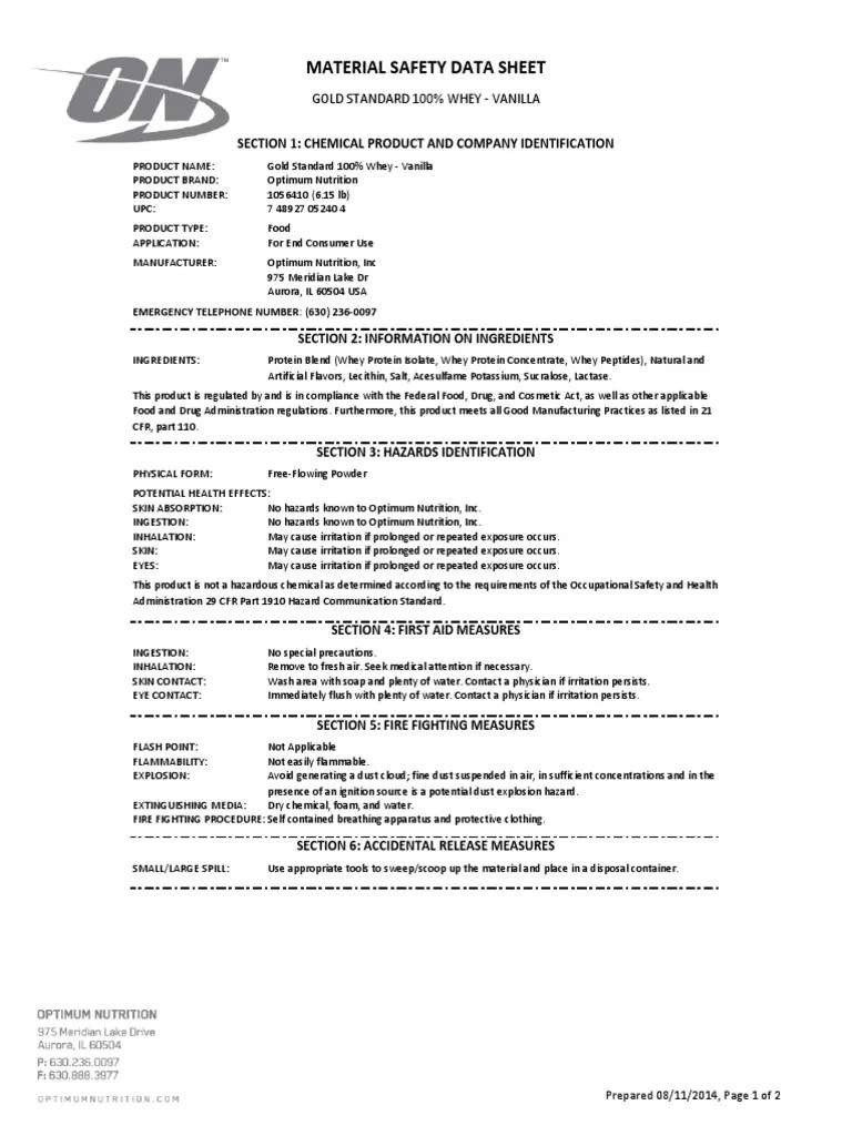 Safety Sheet For Gold Standard PDF Safety Chemistry