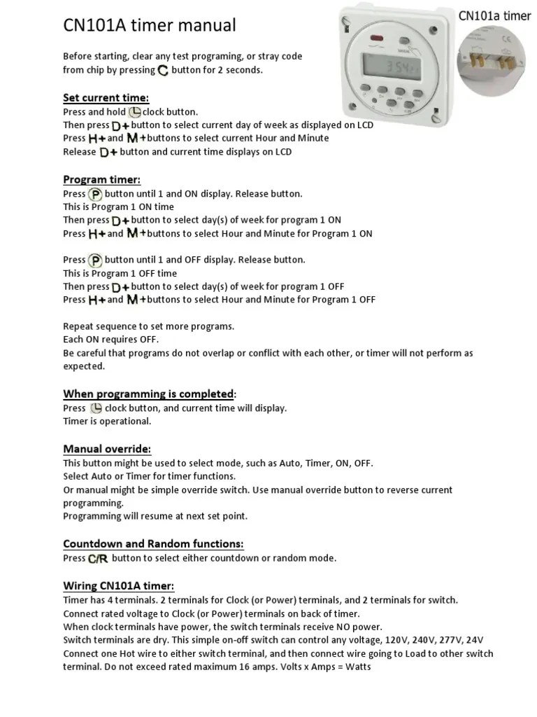 CN101A Timer Manual PDF Switch Mains Electricity