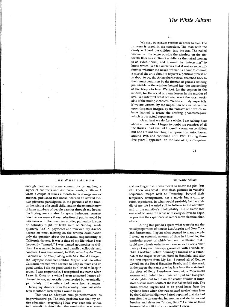 The White Album / Joan Didion Essay Collections Non Fiction Literature