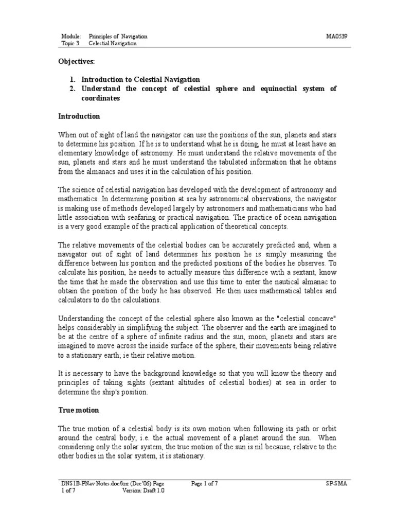 Topic 3 Celestial Navigation Navigation Equator