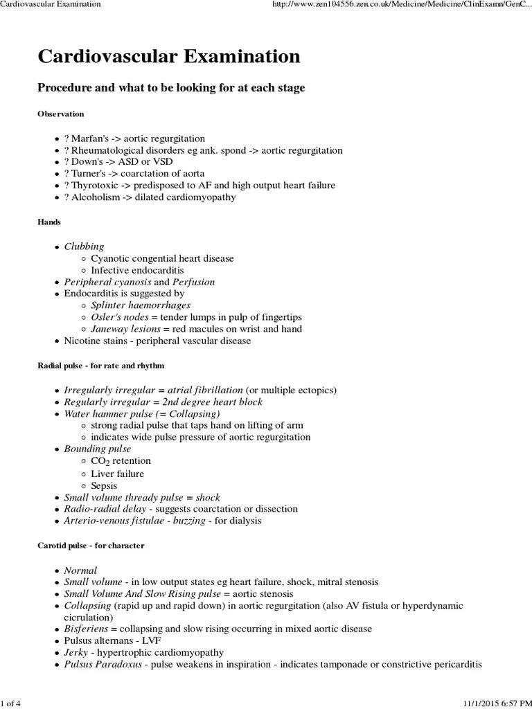 Cardiovascular Examination Pulse Heart